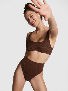 Victorias Secret Pink High Waisted Bikini Set Ganache Shimmer Sz Large NWT